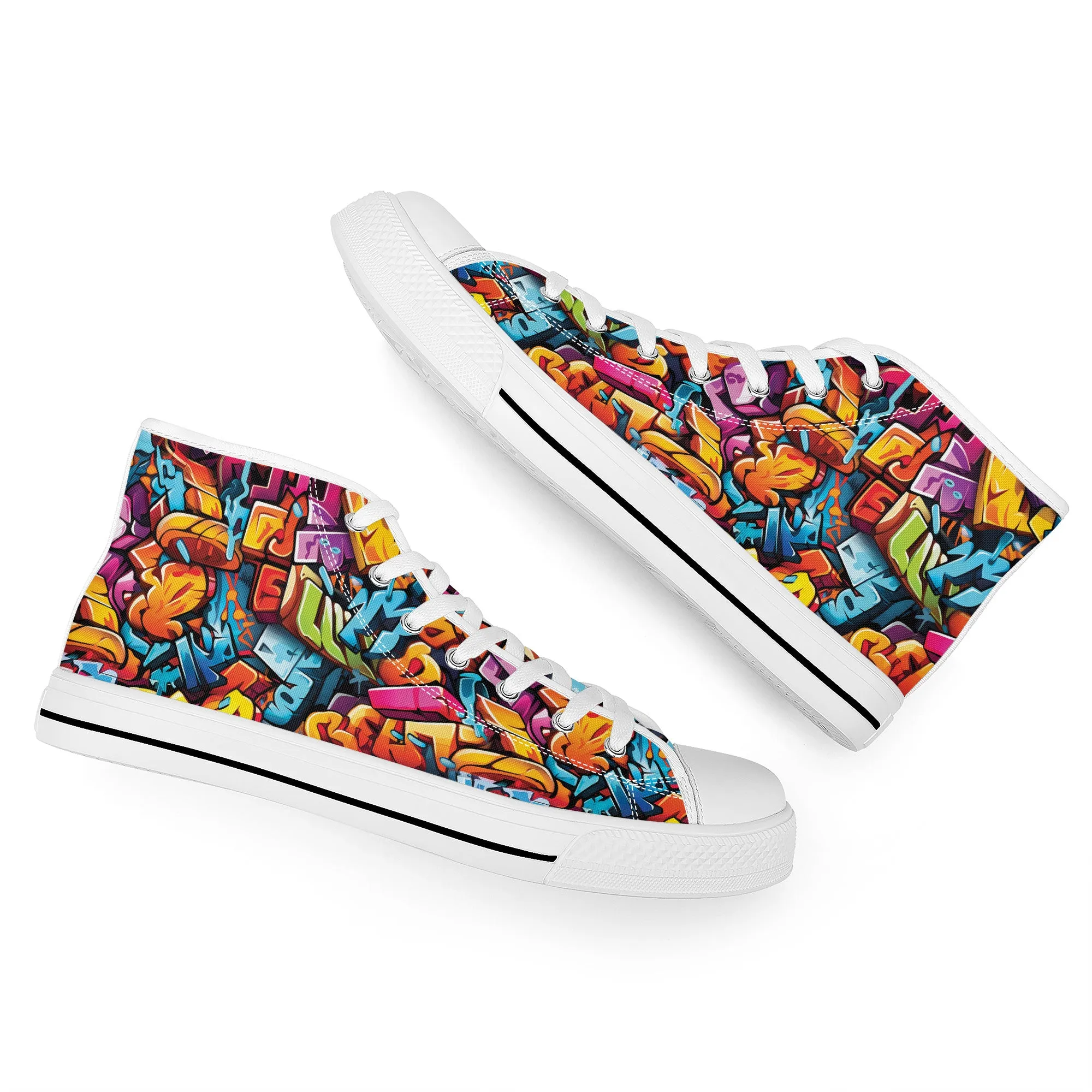 3D Street Art Word Graffiti Design Converse Style High Tops