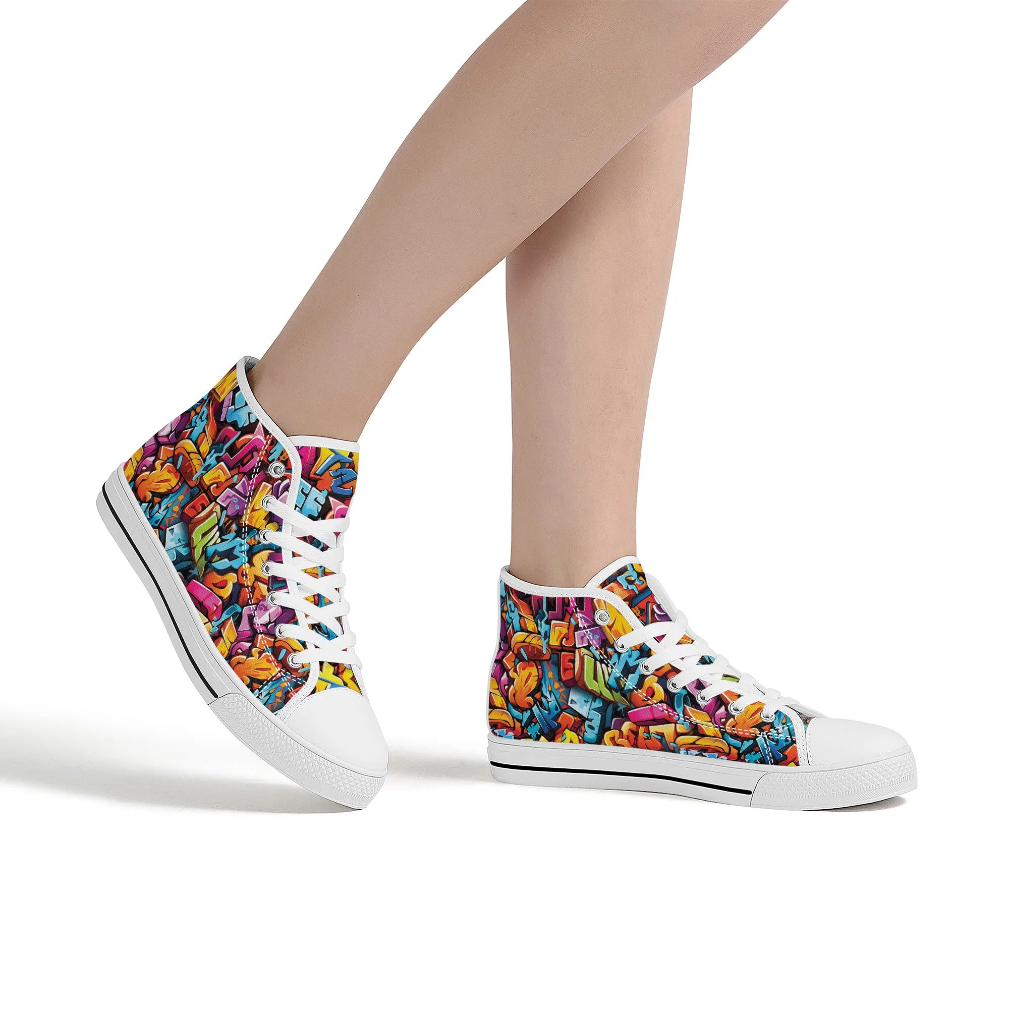 3D Street Art Word Graffiti Design Converse Style High Tops