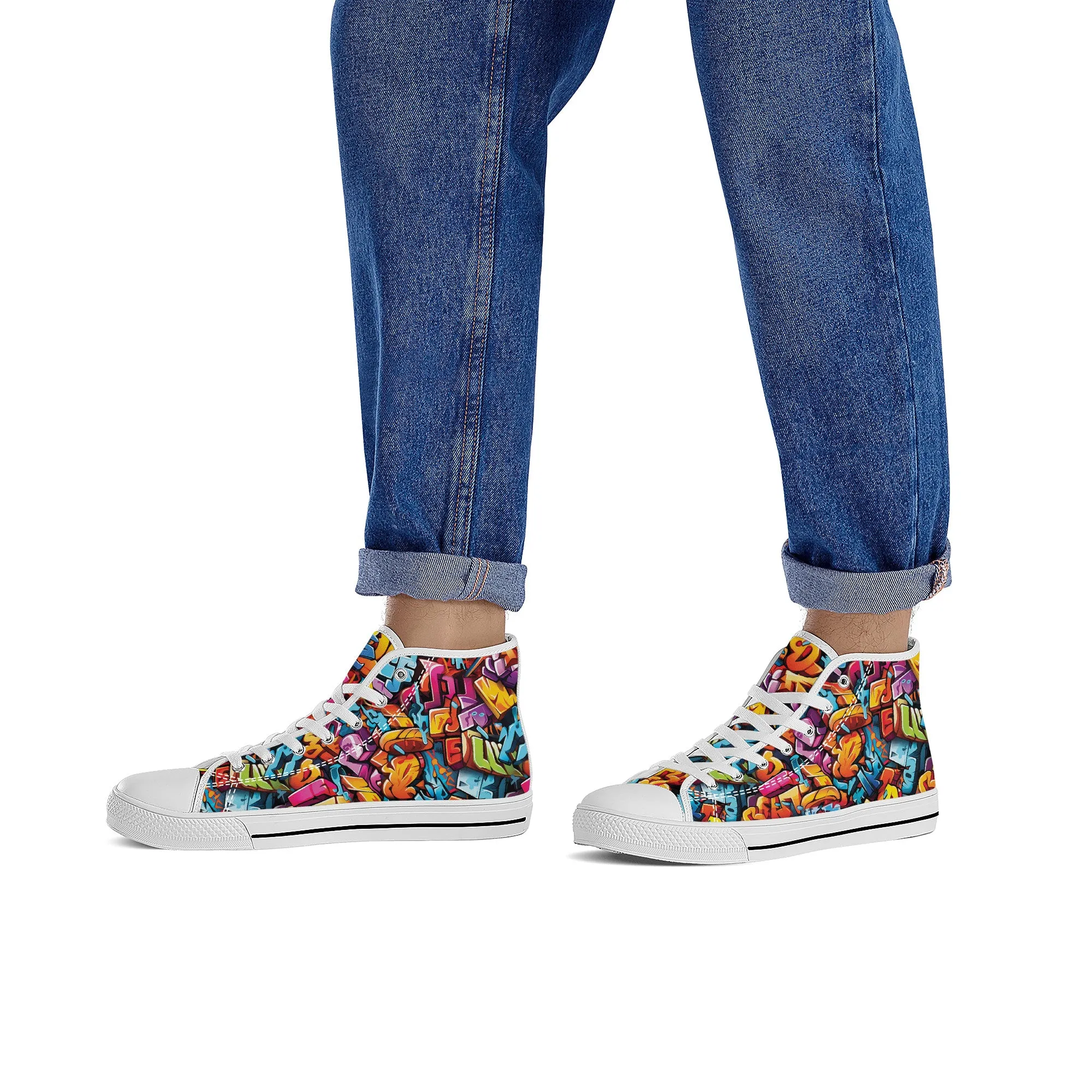 3D Street Art Word Graffiti Design Converse Style High Tops