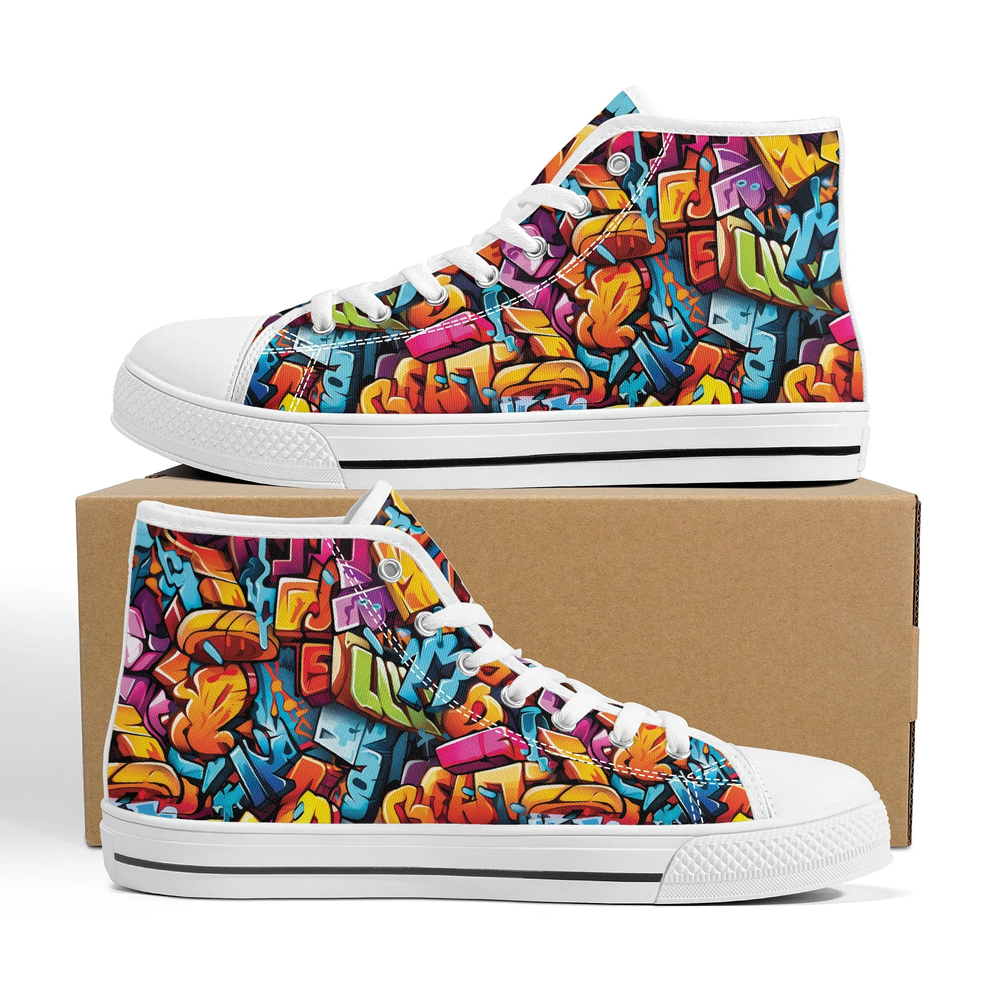 3D Street Art Word Graffiti Design Converse Style High Tops