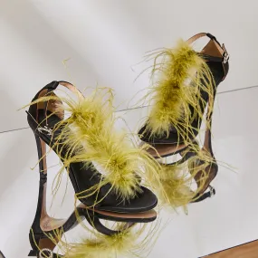 B-FEI original design color matching high-heeled feather sandals fashion color matching- Eloisa