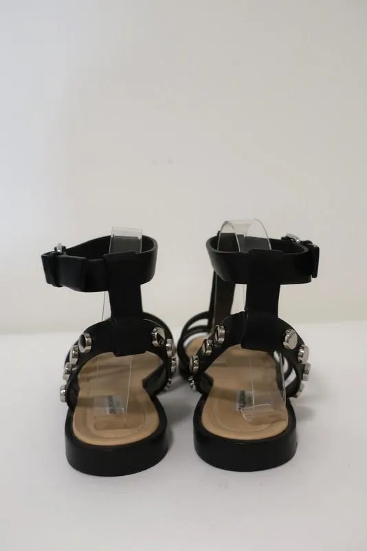 Balenciaga Studded Gladiator Sandals Black Leather Size 38 Ankle Strap Flat