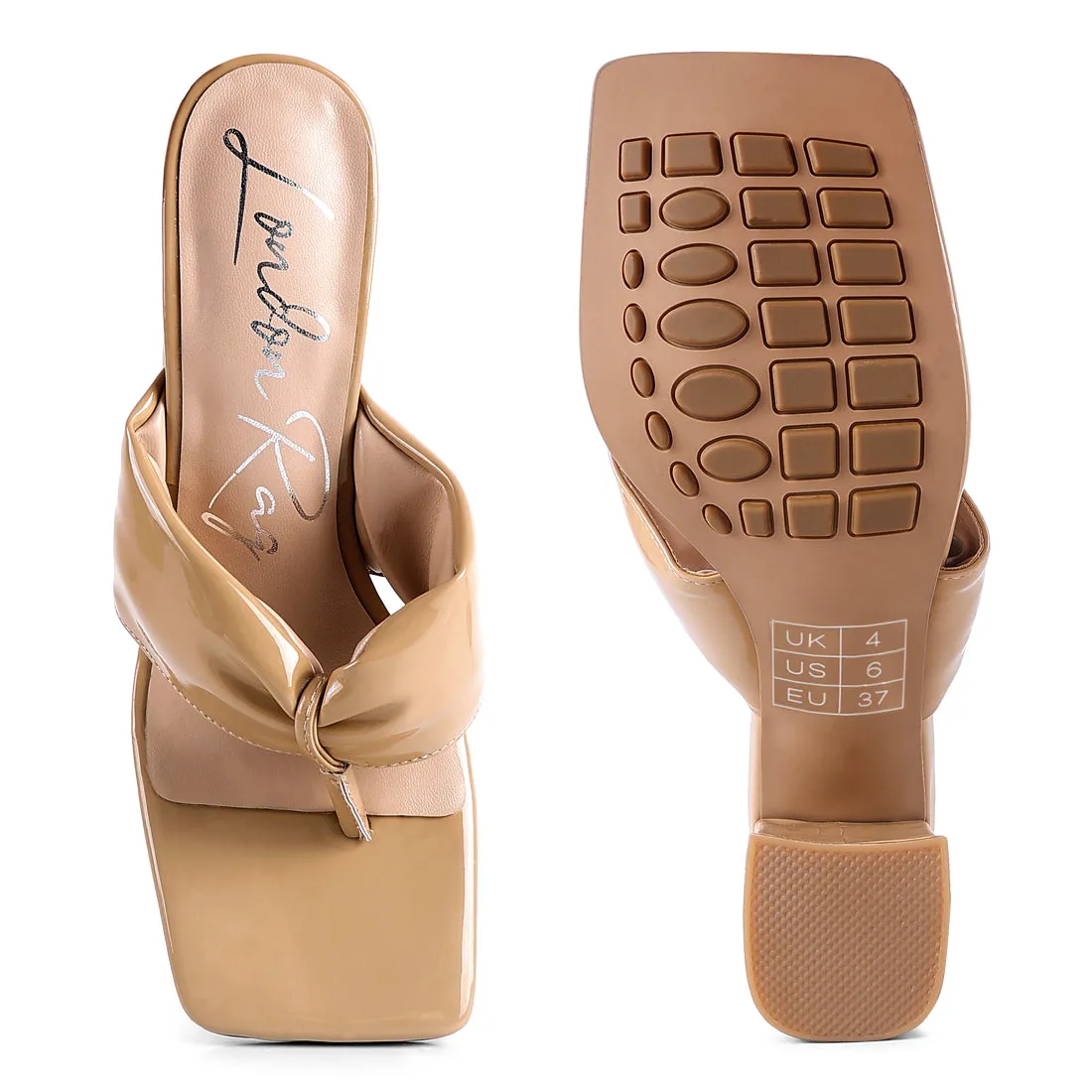 Beige High Heeled Thong Sandals