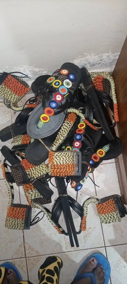 Brown and Gold beaded handmade leather gladiator sandals with free shipping from kenya