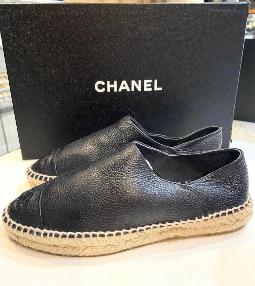 CHANEL CC CAMBON CALFSKIN LEATHER ESPADRILLES