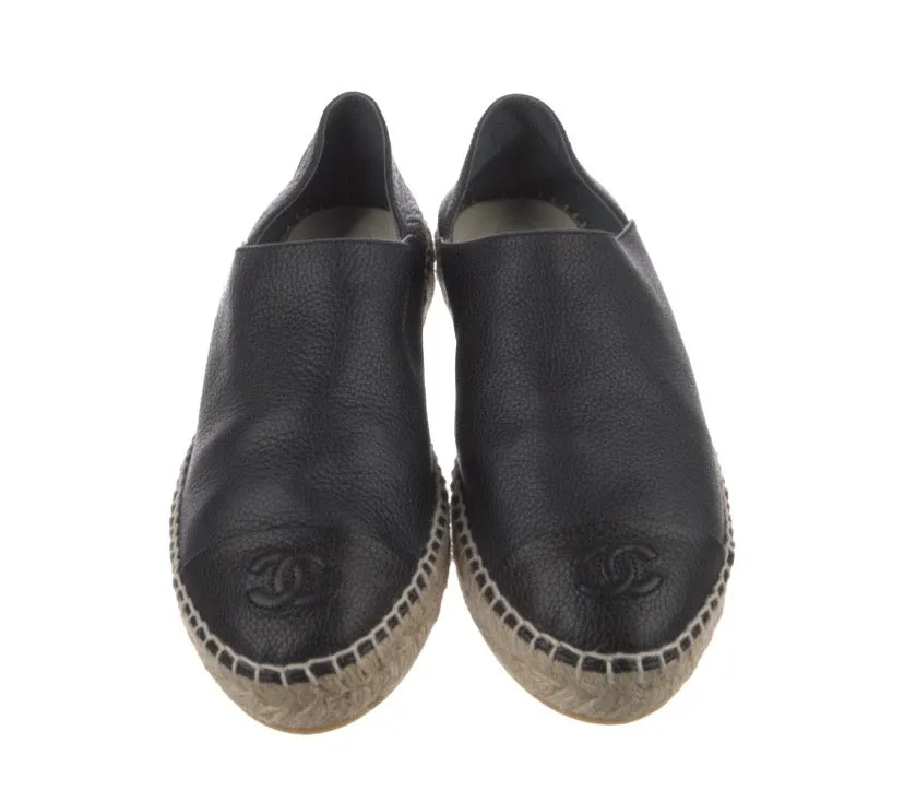 CHANEL CC CAMBON CALFSKIN LEATHER ESPADRILLES