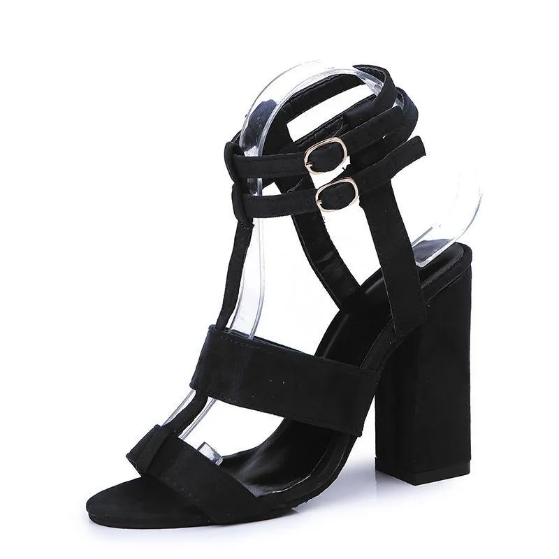 Chicvane Adjustable Buckle Closure Chunky Heel Open Toe Heeled Sandals