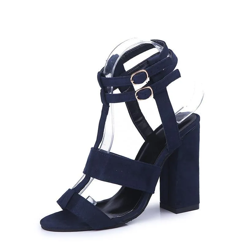 Chicvane Adjustable Buckle Closure Chunky Heel Open Toe Heeled Sandals