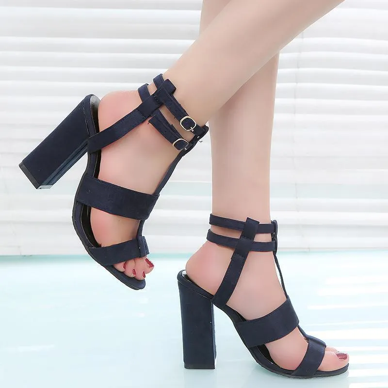 Chicvane Adjustable Buckle Closure Chunky Heel Open Toe Heeled Sandals