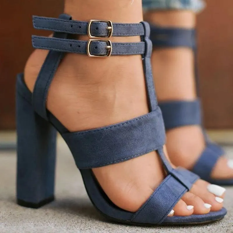 Chicvane Adjustable Buckle Closure Chunky Heel Open Toe Heeled Sandals