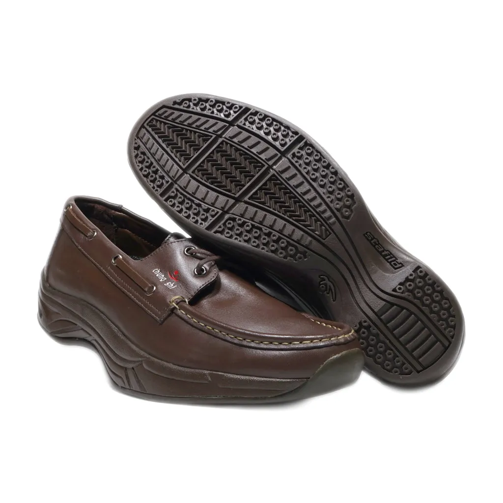 Chung Shi Boat Shoes Leather Brown Colour For Men