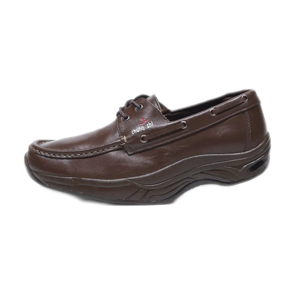Chung Shi Boat Shoes Leather Brown Colour For Men
