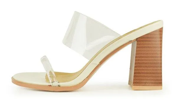chunky stacked heel sandal with clear pvc upper
