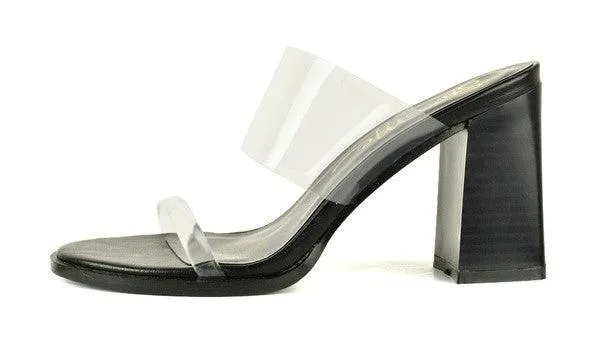 chunky stacked heel sandal with clear pvc upper
