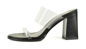 chunky stacked heel sandal with clear pvc upper
