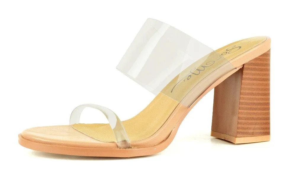 chunky stacked heel sandal with clear pvc upper