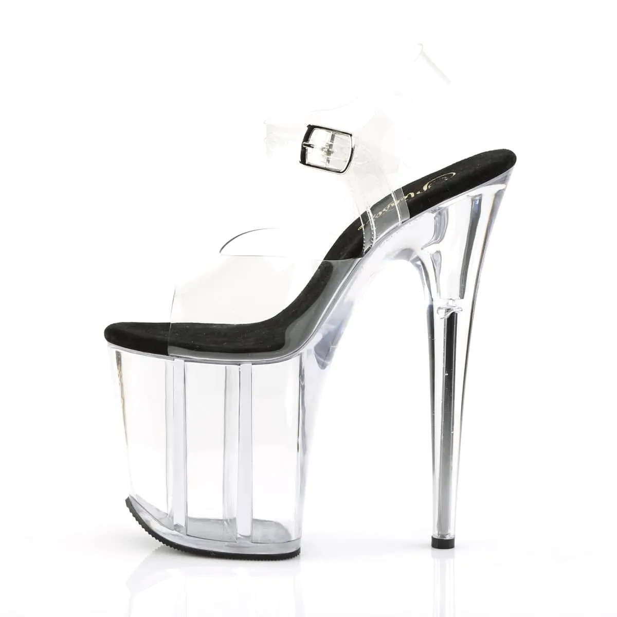 FLAMINGO-808 Black & Clear Ankle Peep Toe High Heel