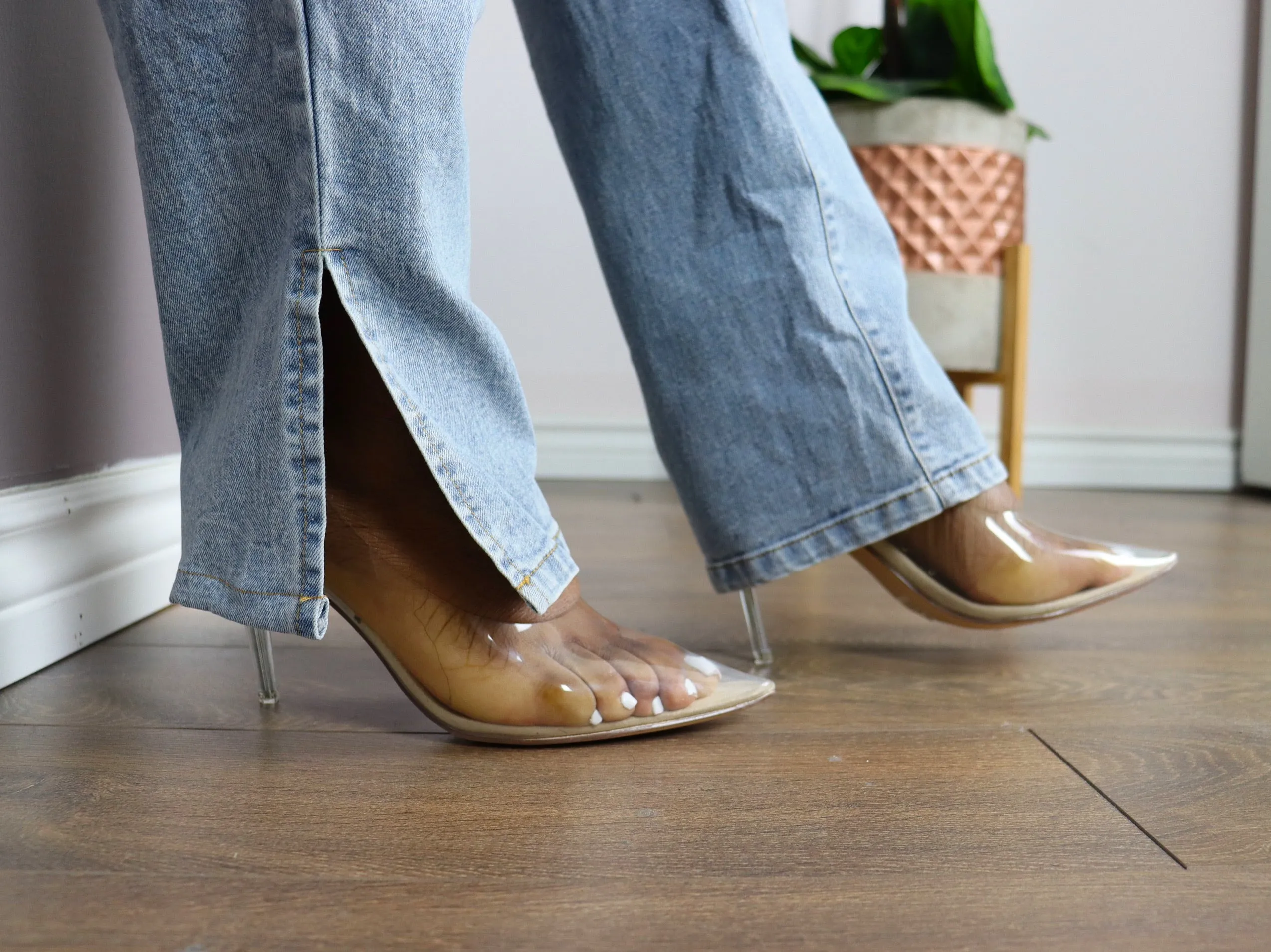 GLASS DOLL Clear Pumps in Nude