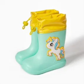 Green Unicorn 190Cartoon Unicorn Dinosaur Children Rain Boots Lace Up Eva Soft Boys Girls Rain Shoes Light Waterproof Non Slip Kids Rainboots