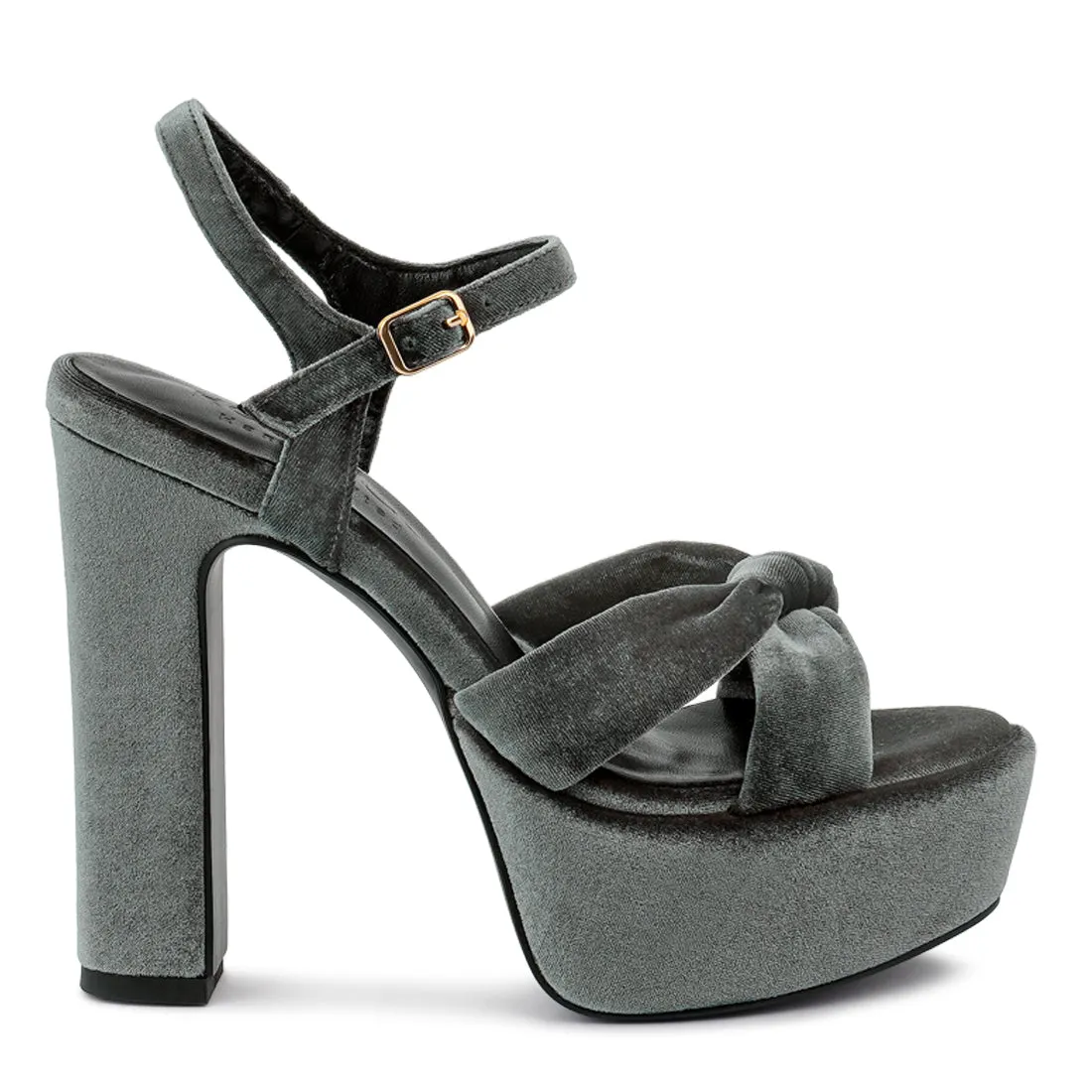 Grey Velvet High Block Heeled Sandals