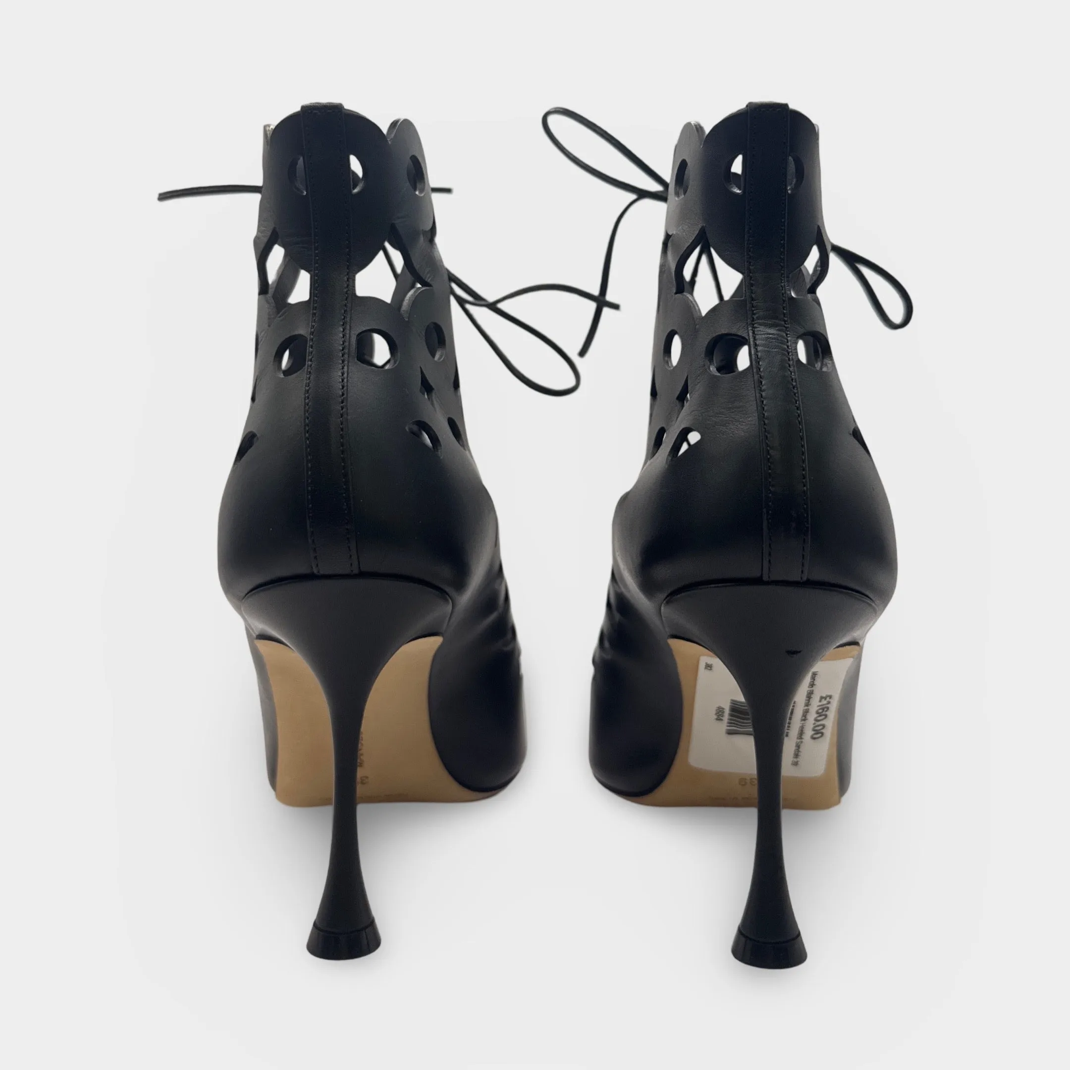 Manolo Blahnik Taralo Black Laser Cut Heeled Sandals