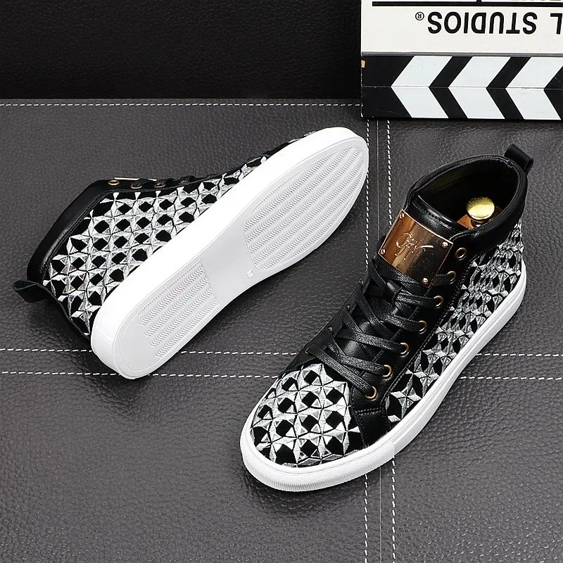 Men Shoes Brand Luxury Casual Hot Sale New Men Loafers High Aid Flats Fashion rivets Metal Quality PU Men Leisure Shoes