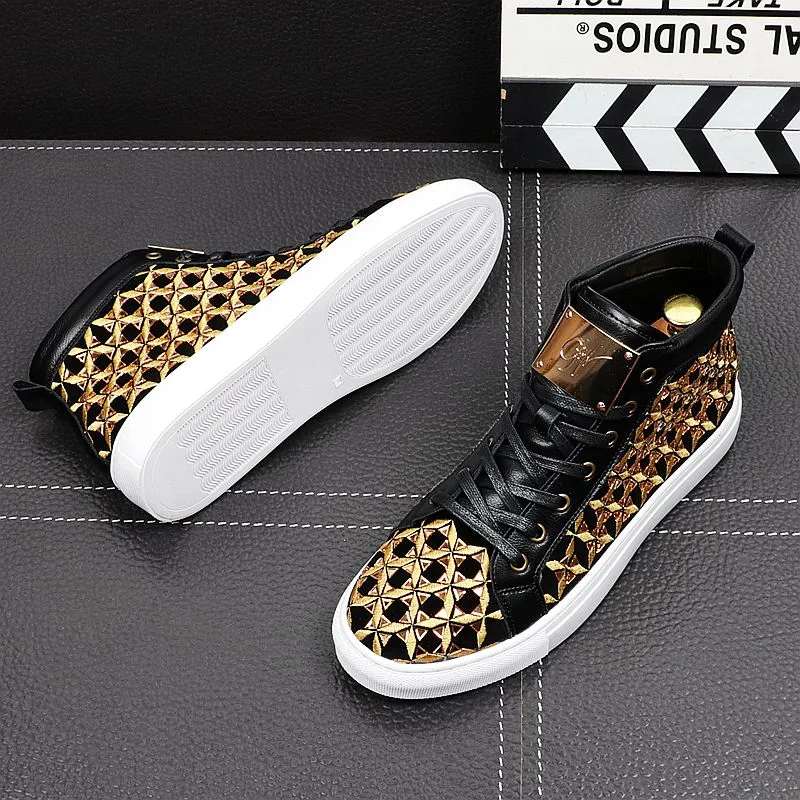 Men Shoes Brand Luxury Casual Hot Sale New Men Loafers High Aid Flats Fashion rivets Metal Quality PU Men Leisure Shoes