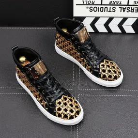 Men Shoes Brand Luxury Casual Hot Sale New Men Loafers High Aid Flats Fashion rivets Metal Quality PU Men Leisure Shoes