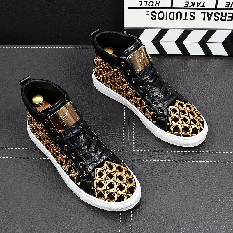 Men Shoes Brand Luxury Casual Hot Sale New Men Loafers High Aid Flats Fashion rivets Metal Quality PU Men Leisure Shoes