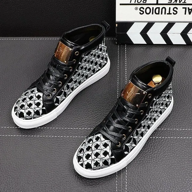 Men Shoes Brand Luxury Casual Hot Sale New Men Loafers High Aid Flats Fashion rivets Metal Quality PU Men Leisure Shoes