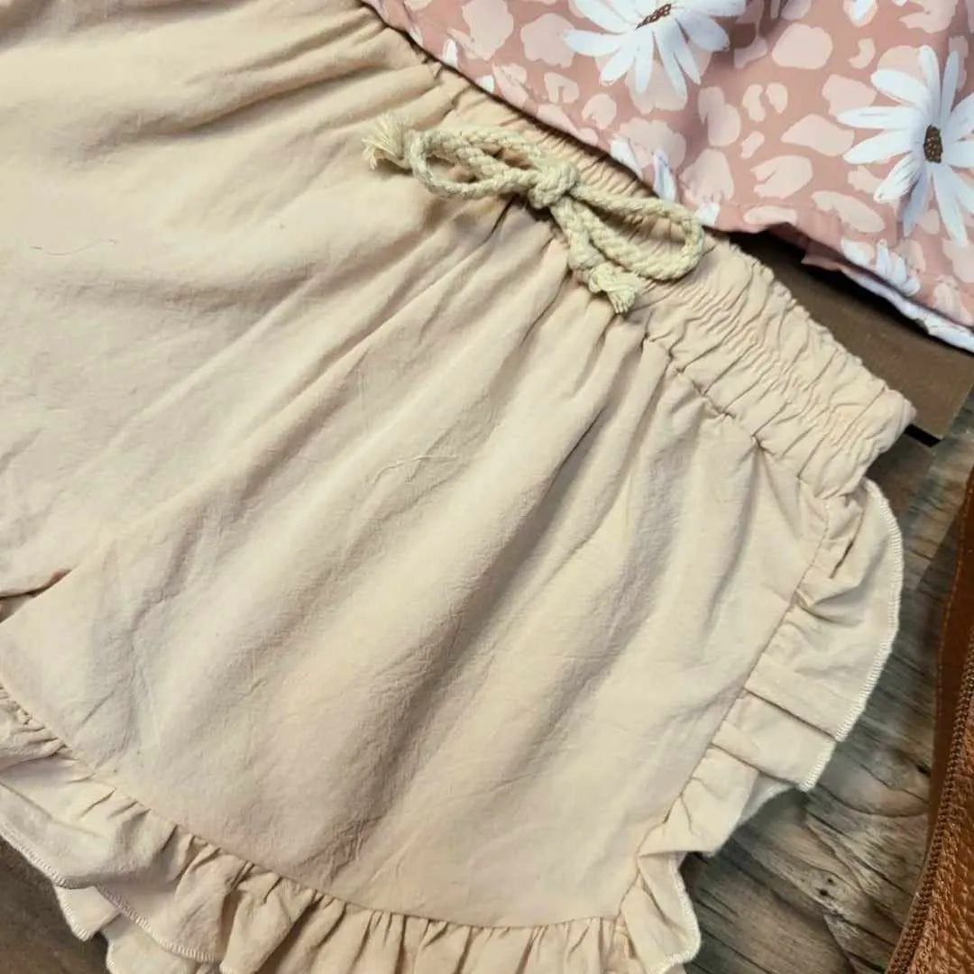 Neutral Floral Smocked Top and Shorts Set