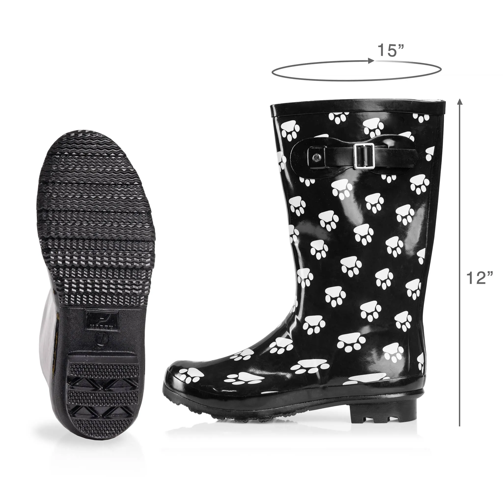 Norty WOMEN HI CALF 11 RAIN BOOT BLACK PAW
