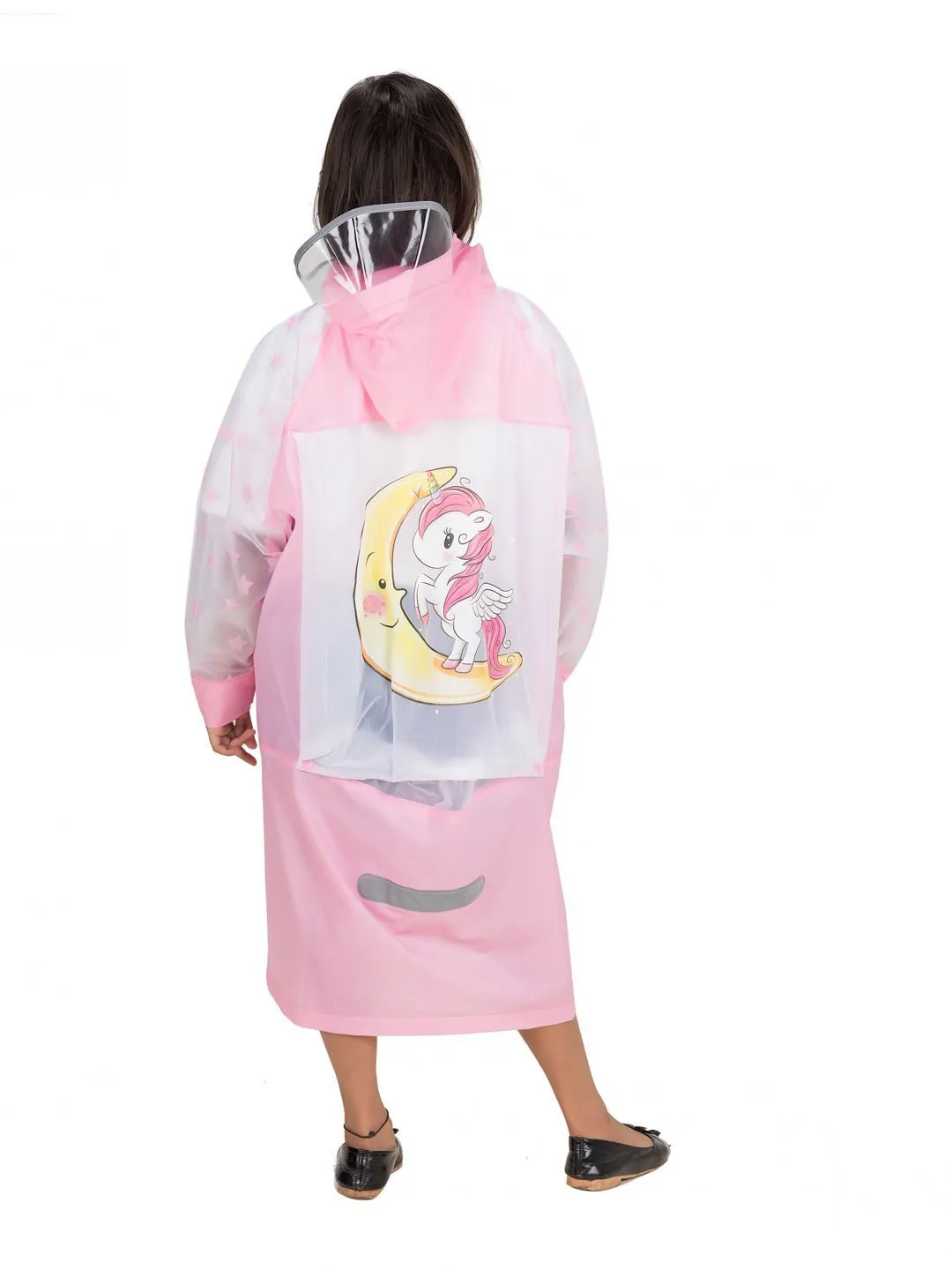 Pink Unicorn Raincoat with Attached School Bag Space for Girls