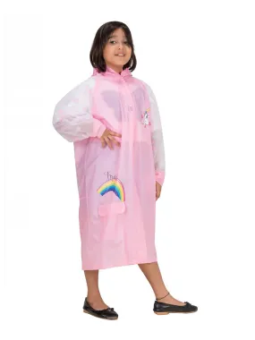 Pink Unicorn Raincoat with Attached School Bag Space for Girls