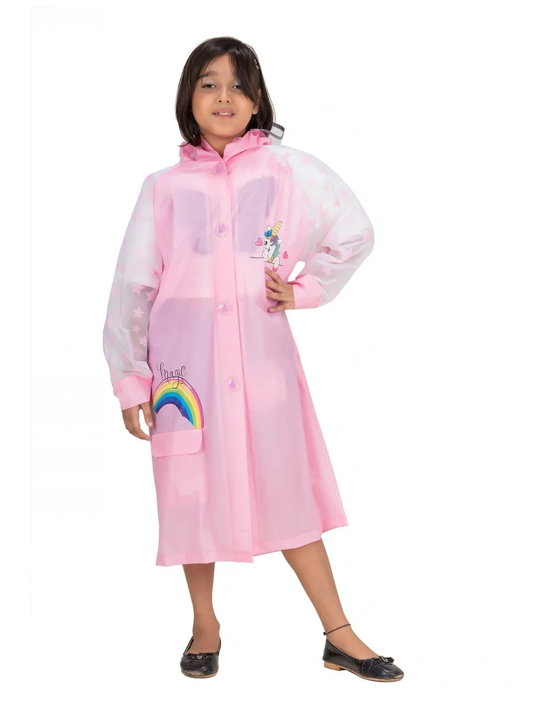 Pink Unicorn Raincoat with Attached School Bag Space for Girls