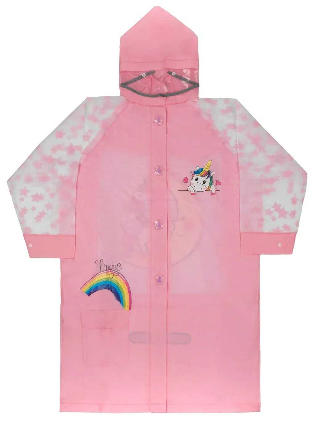Pink Unicorn Raincoat with Attached School Bag Space for Girls