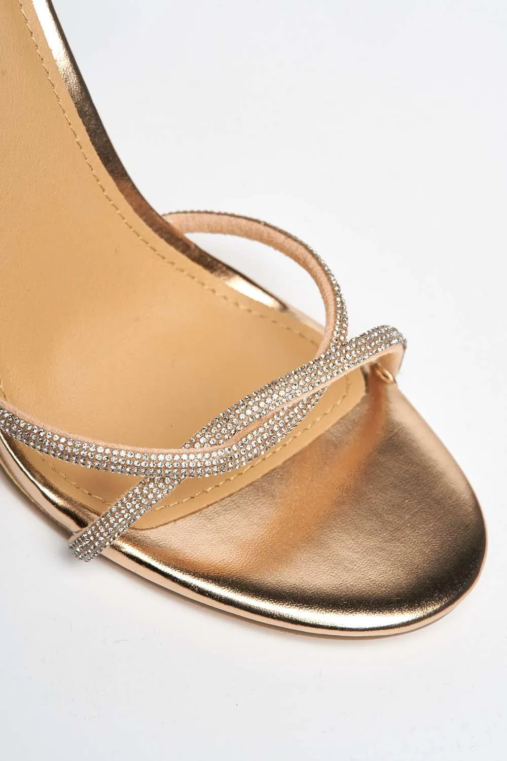 Rayah Diamante Embellished Block Heel Sandals in Rose Gold