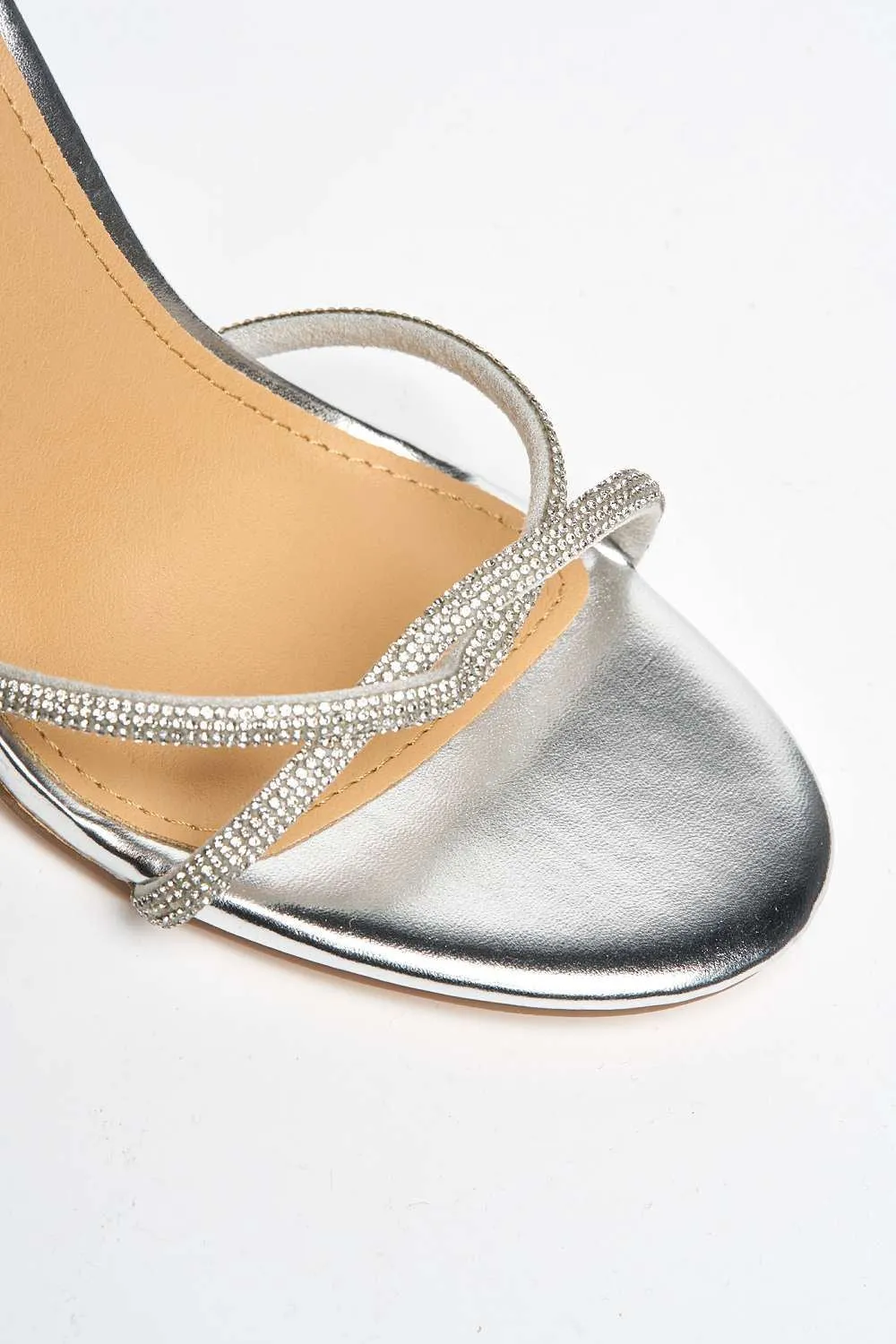 Rayah Diamante Embellished Block Heel Sandals in Silver