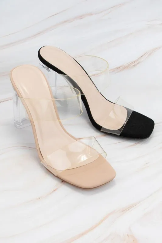 The Pretty Pretty Prom Heels:  Clear Double Strap Sandal