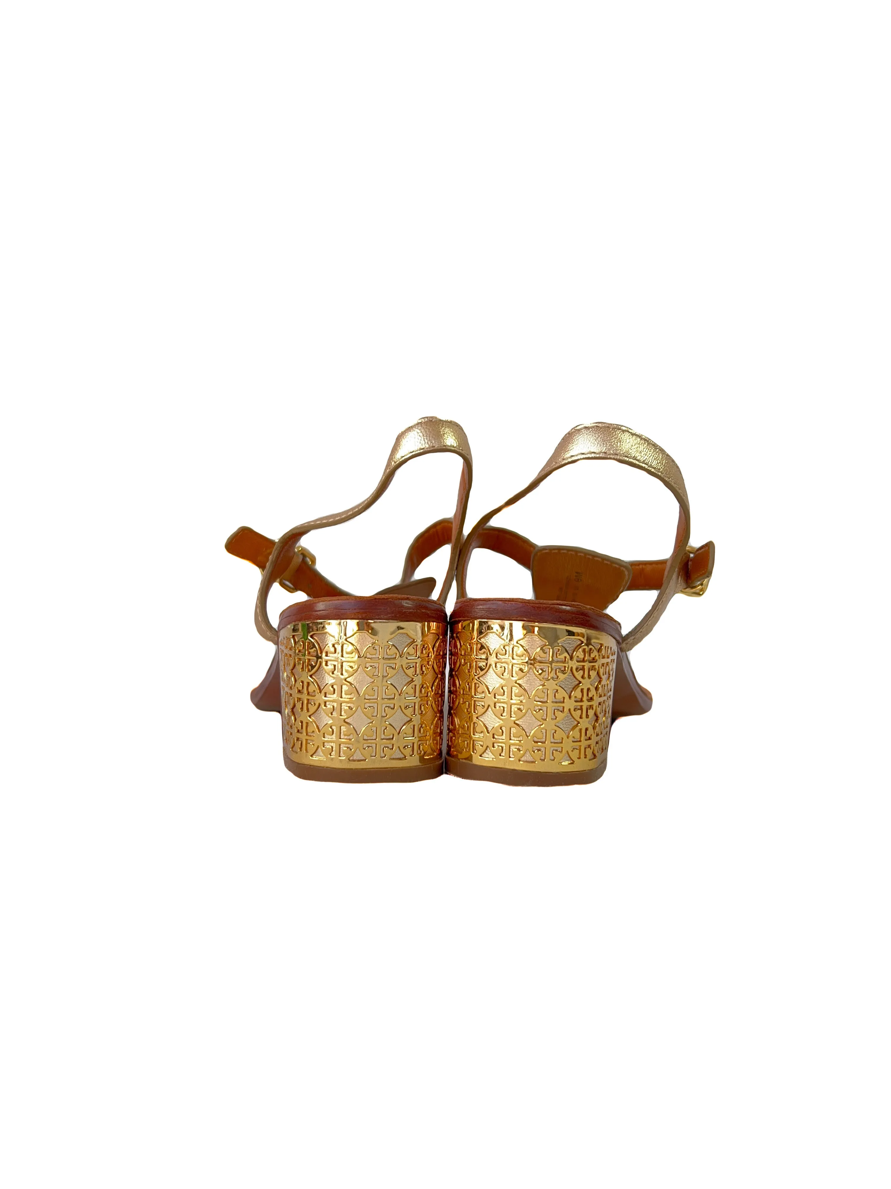 Tory Burch gold metallic leather heeled sandals size 9