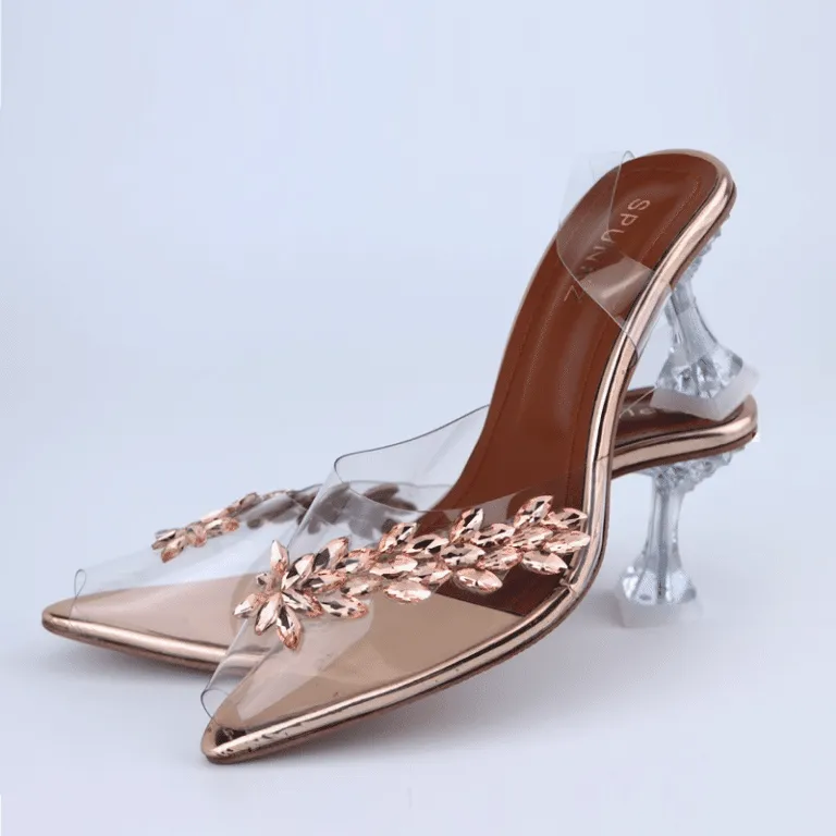 Transparent Cinderella Heels Pointed Toe Embellishment Clear Sandal