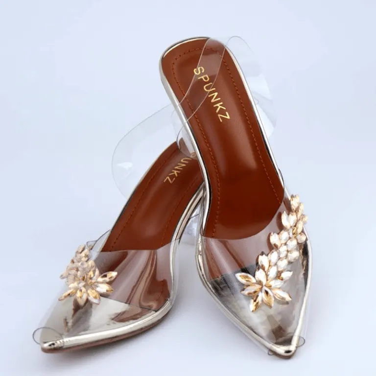 Transparent Cinderella Heels Pointed Toe Embellishment Clear Sandal