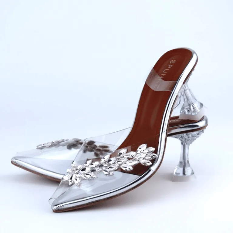 Transparent Cinderella Heels Pointed Toe Embellishment Clear Sandal
