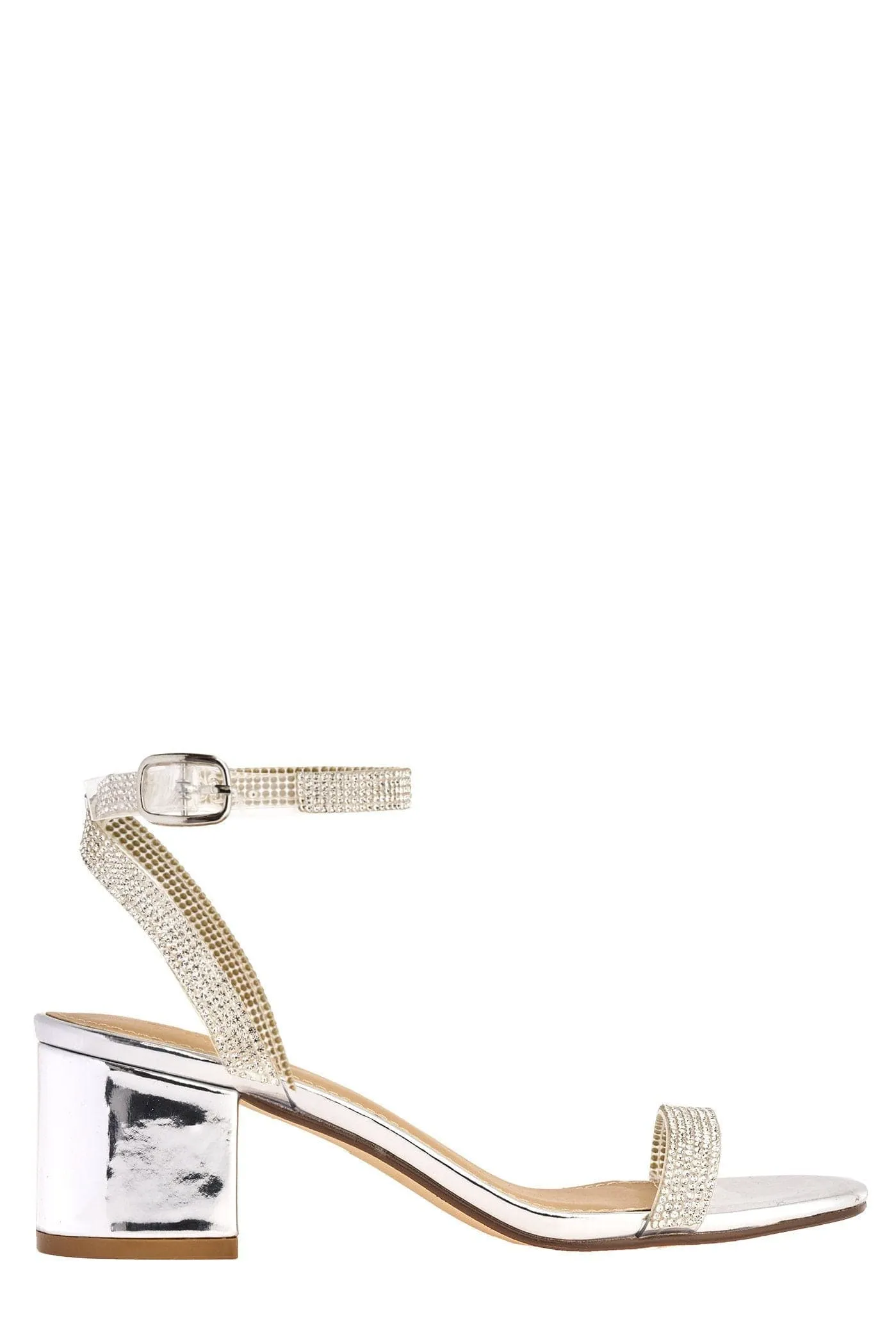Venice Low Block Heel Sandals In Silver