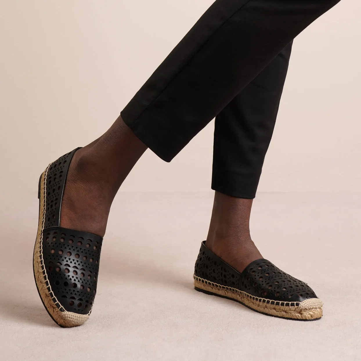 Vienne black leather espadrilles
