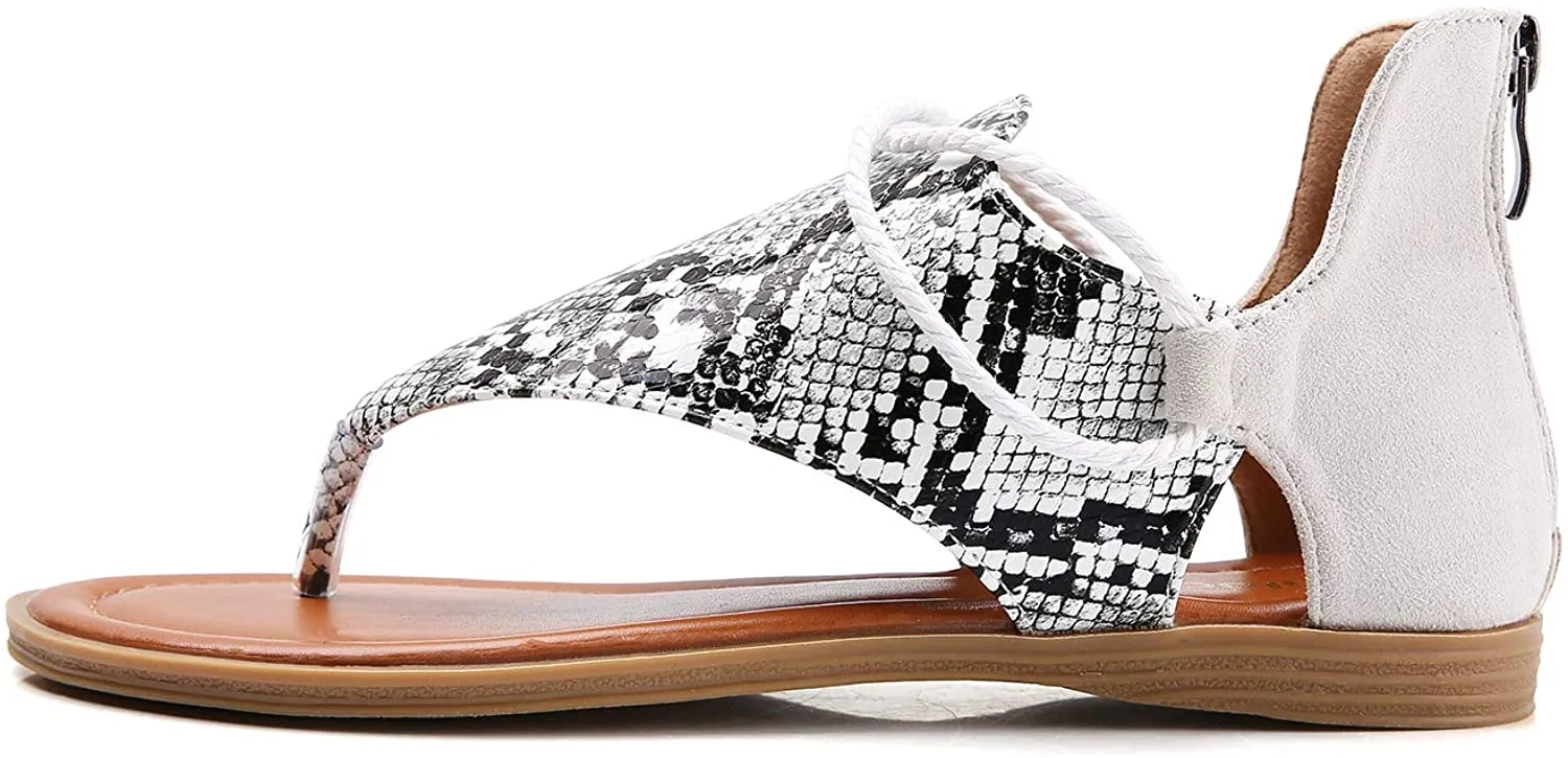 Vintage Flip Flops Snakeskin Gladiator Summer Flat Sandals